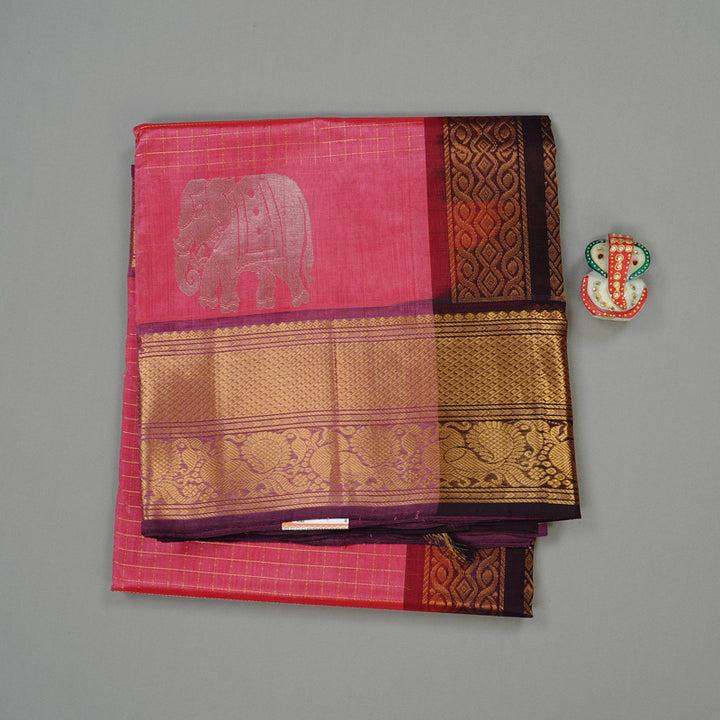 Hayagrivas Handloom Pure Silk Cotton Saree in Alluring Peach Pink KBE61D9-9
