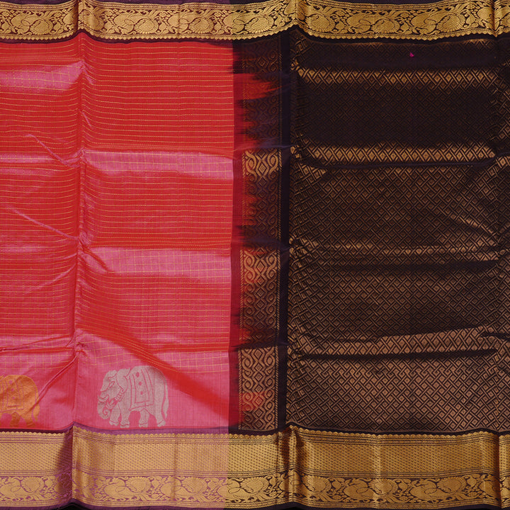 Hayagrivas Handloom Pure Silk Cotton Saree in Alluring Peach Pink KBE61D9-9