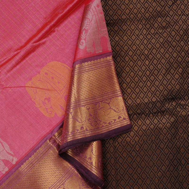 Hayagrivas Handloom Pure Silk Cotton Saree in Alluring Peach Pink KBE61D9-9