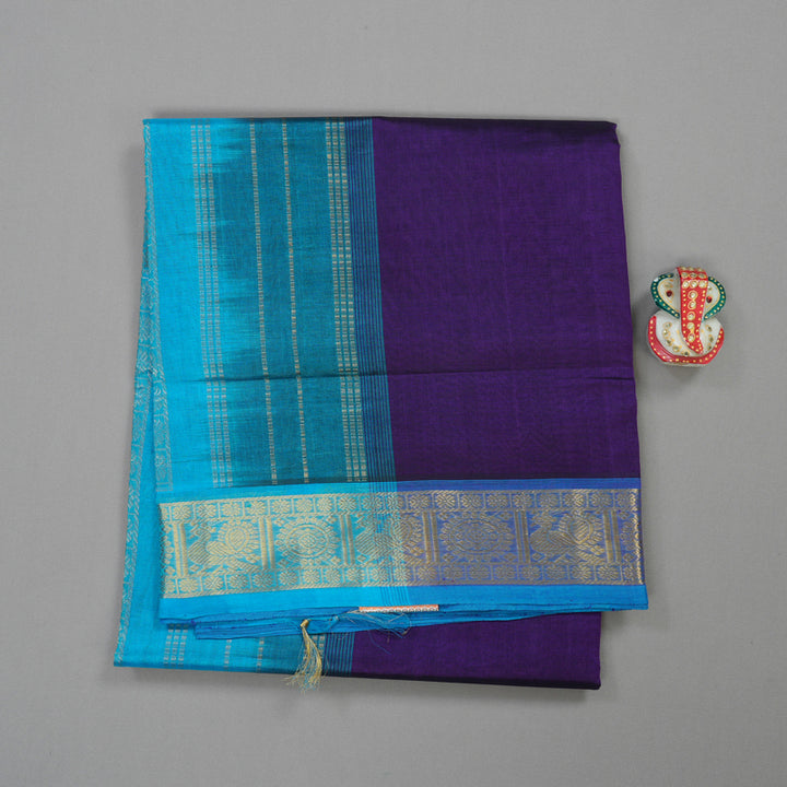 Hayagrivas Handloom Pure Silk Cotton Saree in Deep Violet with Aqua Blue KBE629F2-6