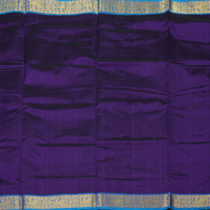 Hayagrivas Handloom Pure Silk Cotton Saree in Deep Violet with Aqua Blue KBE629F2-6