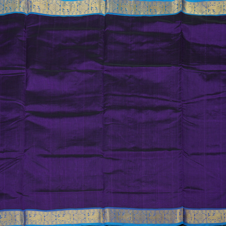 Hayagrivas Handloom Pure Silk Cotton Saree in Deep Violet with Aqua Blue KBE629F2-6