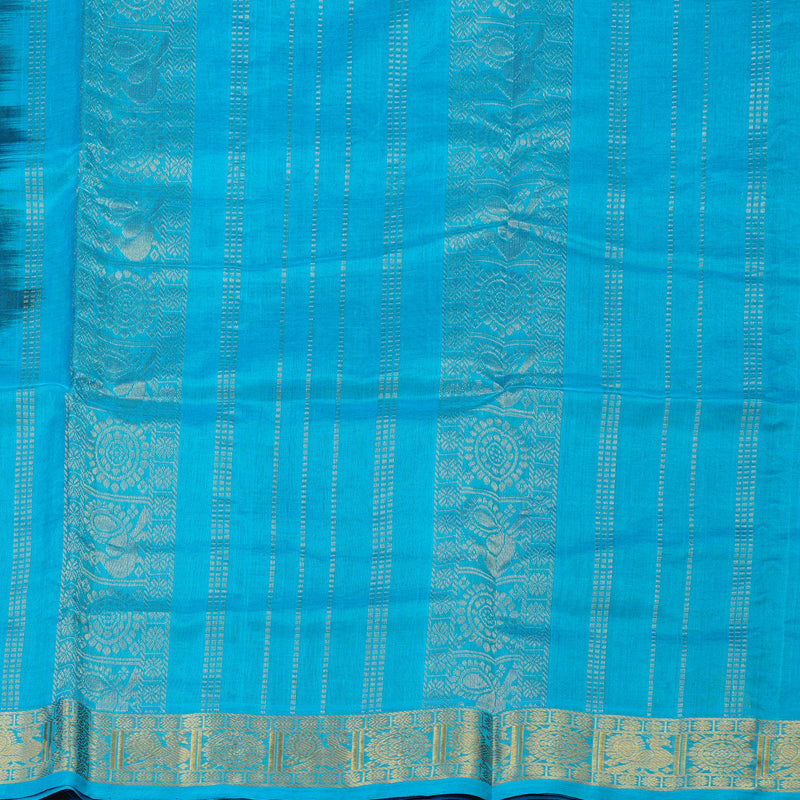 Hayagrivas Handloom Pure Silk Cotton Saree in Deep Violet with Aqua Blue KBE629F2-6