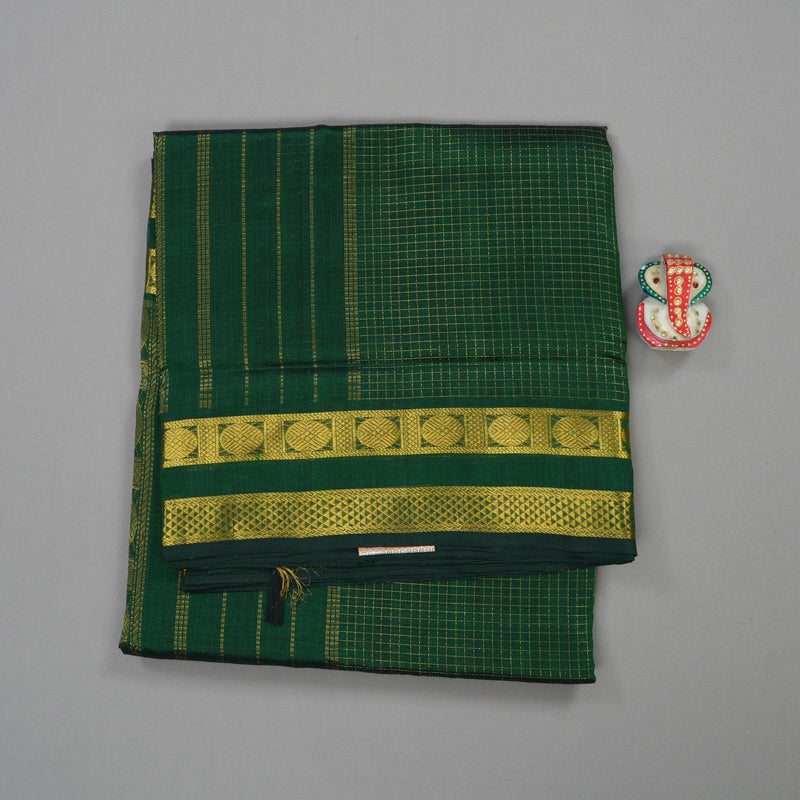 Hayagrivas Handloom Pure Silk Cotton Saree in Bottle Green Jari Kattam KBE629F8-2
