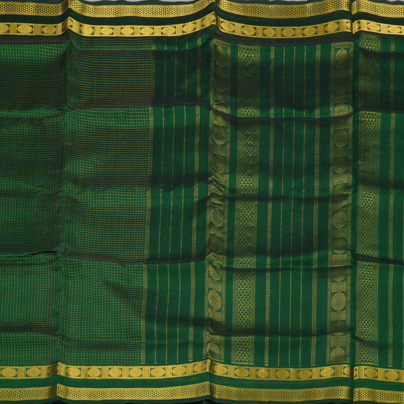 Hayagrivas Handloom Pure Silk Cotton Saree in Bottle Green Jari Kattam KBE629F8-2