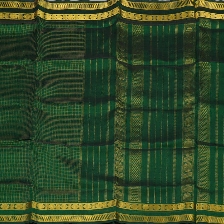Hayagrivas Handloom Pure Silk Cotton Saree in Bottle Green Jari Kattam KBE629F8-2