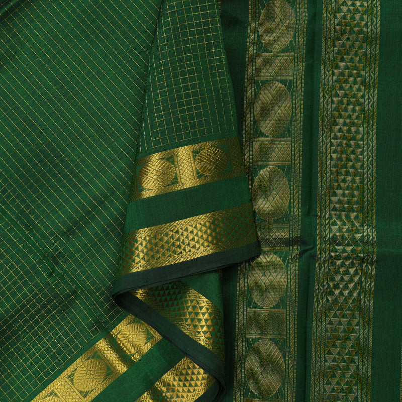 Hayagrivas Handloom Pure Silk Cotton Saree in Bottle Green Jari Kattam KBE629F8-2