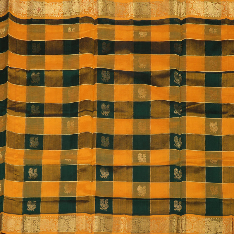 Hayagrivas Handloom Silk Cotton Saree in Multicolour Checks with Mango Yellow KBE629F9-1