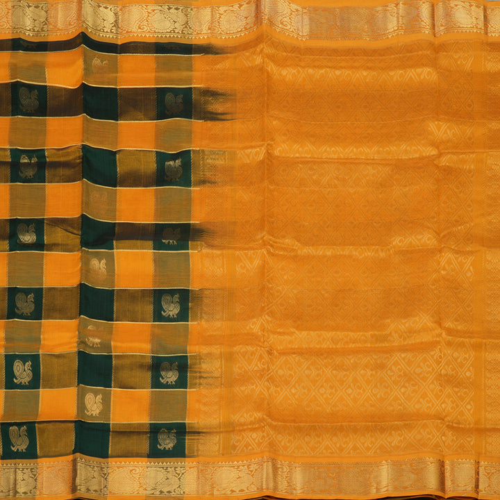 Hayagrivas Handloom Silk Cotton Saree in Multicolour Checks with Mango Yellow KBE629F9-1
