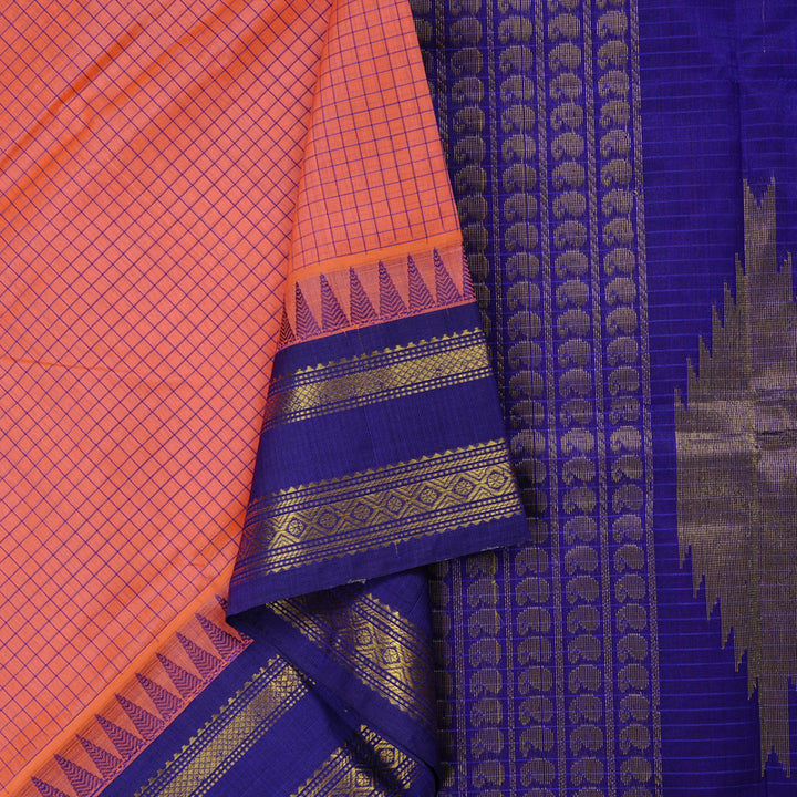 Hayagrivas Handloom Pure Silk Cotton Saree in Calming Peach Pink KBE62D11-2