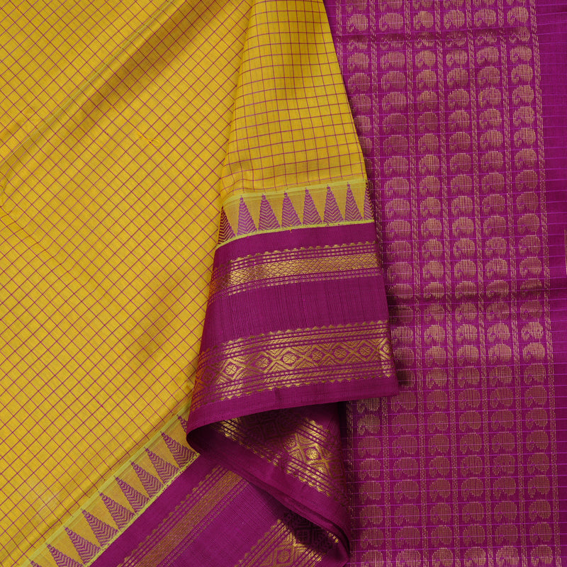 Hayagrivas Handloom Korvai Silk Cotton Saree in Radiant Lemon Yellow KBE62D11-4