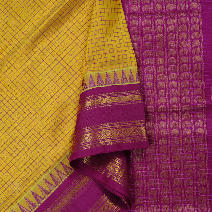 Hayagrivas Handloom Korvai Silk Cotton Saree in Radiant Lemon Yellow KBE62D11-4