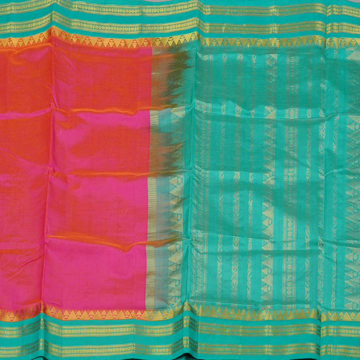 Hayagrivas Handloom Korvai Silk Cotton Sarees in Vibrant Orangish Pink KBE62D3-3