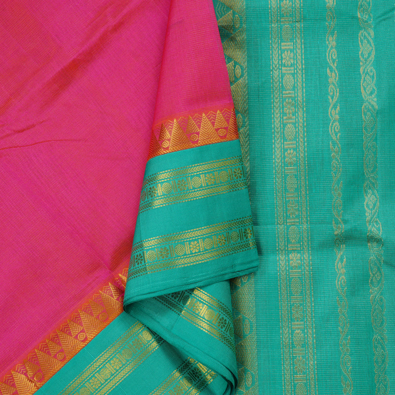Hayagrivas Handloom Korvai Silk Cotton Sarees in Vibrant Orangish Pink KBE62D3-3