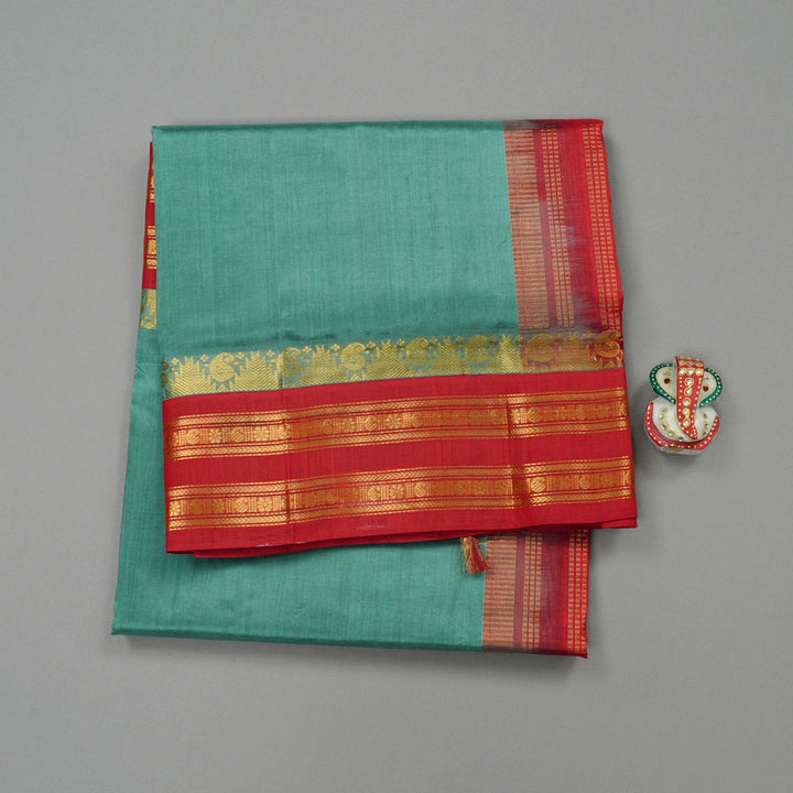 Hayagrivas Handloom Silk Cotton Sarees in Tranquil Sea Blue KBE62D4-7