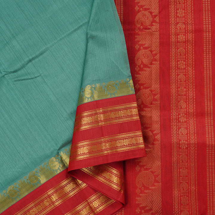 Hayagrivas Handloom Silk Cotton Sarees in Tranquil Sea Blue KBE62D4-7