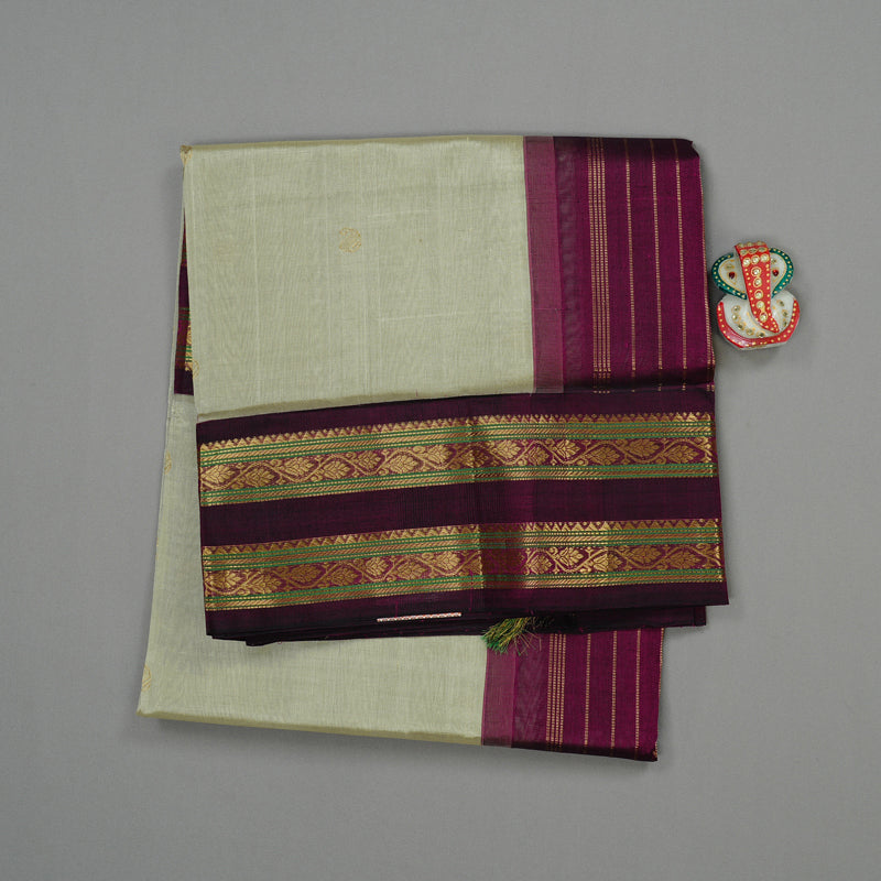 Hayagrivas Handloom Korvai Silk Cotton Saree in Elegant Beige KBE62D7-6