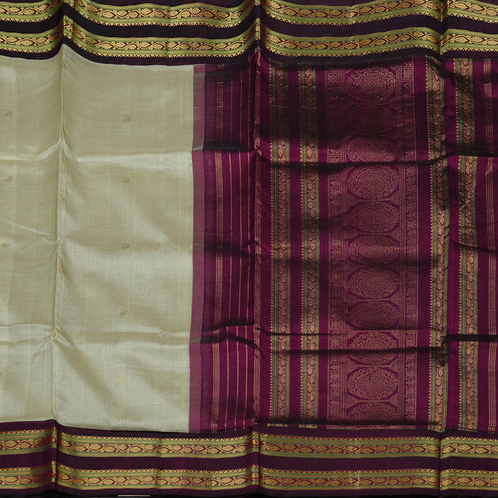 Hayagrivas Handloom Korvai Silk Cotton Saree in Elegant Beige KBE62D7-6