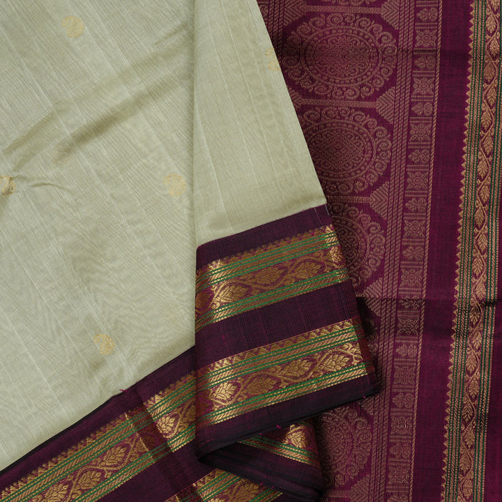 Hayagrivas Handloom Korvai Silk Cotton Saree in Elegant Beige KBE62D7-6