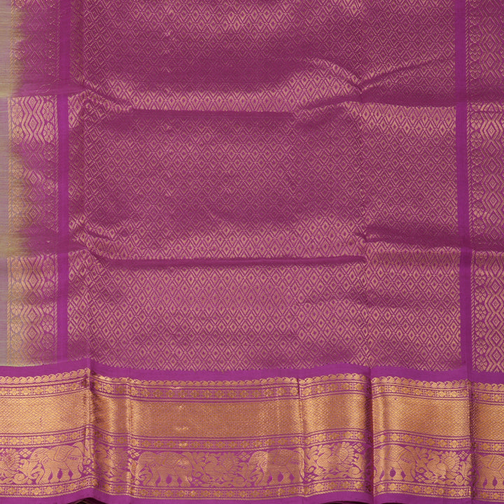 Hayagrivas Handloom Pure Silk Cotton Saree in Lemon Green with Purple KBE630F1-2