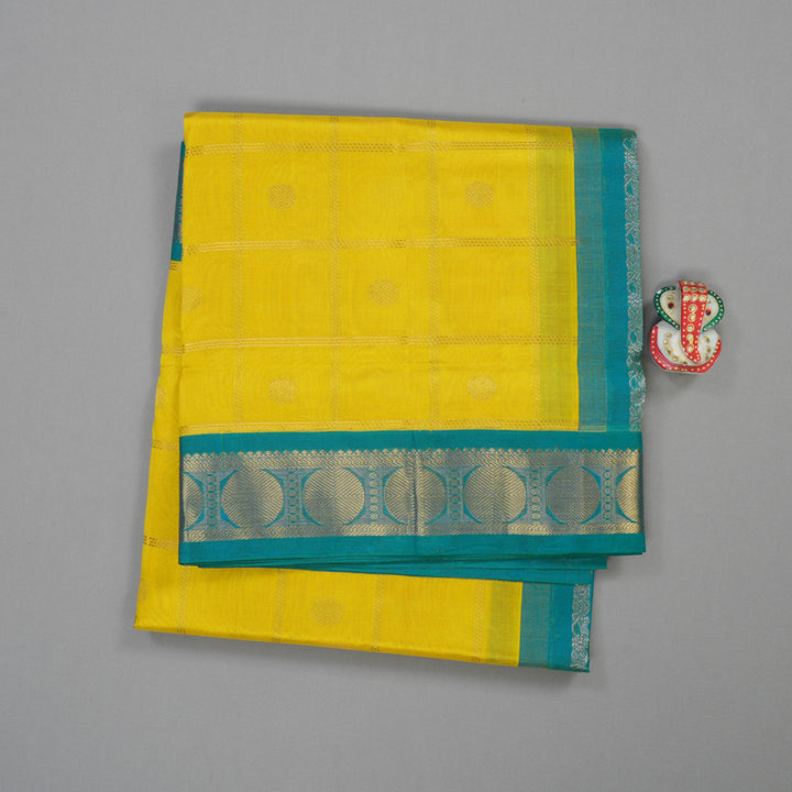 Hayagrivas Handloom Pure Silk Cotton Saree in Lemon Yellow with Rama Green KBE631F2-6
