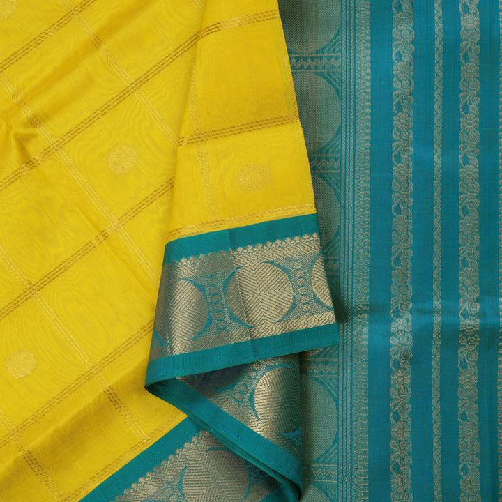 Hayagrivas Handloom Pure Silk Cotton Saree in Lemon Yellow with Rama Green KBE631F2-6