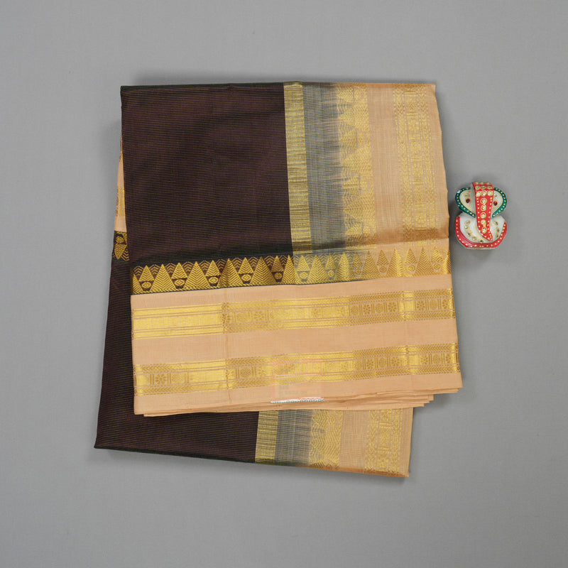 Hayagrivas Handloom Pure Silk Cotton Saree in Dark Chocolate Brown with Sandal KBE631F4-5