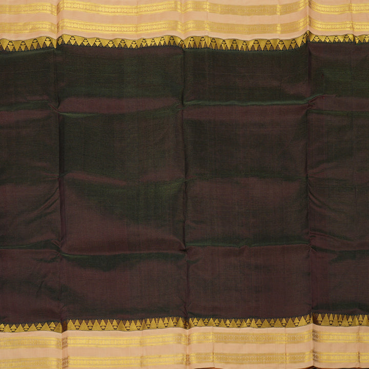 Hayagrivas Handloom Pure Silk Cotton Saree in Dark Chocolate Brown with Sandal KBE631F4-5