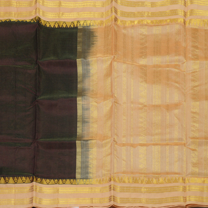 Hayagrivas Handloom Pure Silk Cotton Saree in Dark Chocolate Brown with Sandal KBE631F4-5