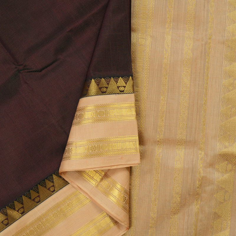 Hayagrivas Handloom Pure Silk Cotton Saree in Dark Chocolate Brown with Sandal KBE631F4-5