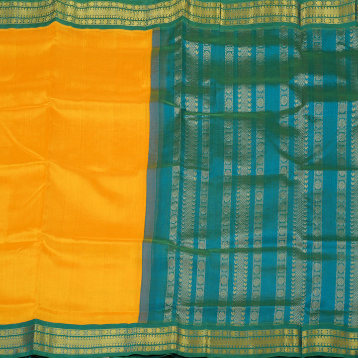 Hayagrivas Handloom Pure Silk Cotton Saree in Mango Yellow with Rama Green KBE631F6-5