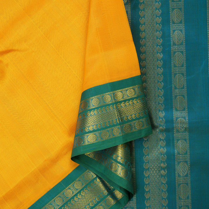 Hayagrivas Handloom Pure Silk Cotton Saree in Mango Yellow with Rama Green KBE631F6-5