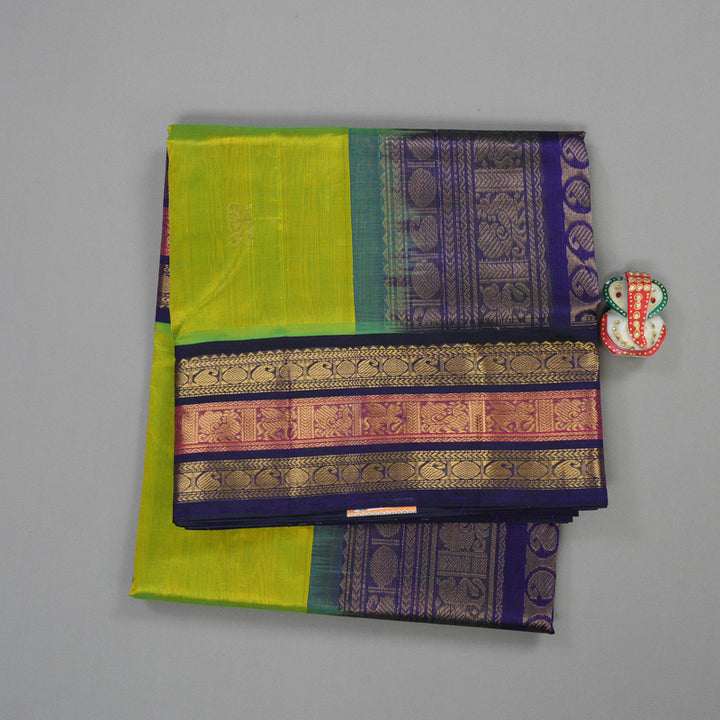 Hayagrivas Handloom Pure Silk Cotton Saree in Fluorescent Green with Purplish Blue KBE631F7-6