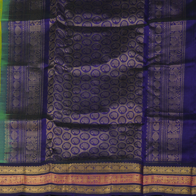 Hayagrivas Handloom Pure Silk Cotton Saree in Fluorescent Green with Purplish Blue KBE631F7-6