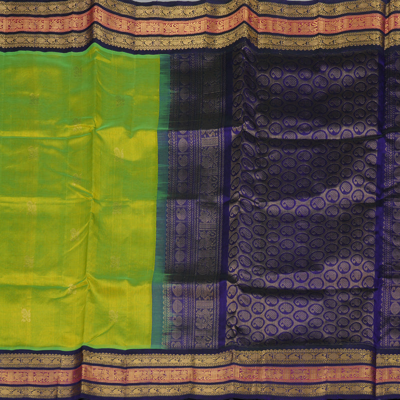 Hayagrivas Handloom Pure Silk Cotton Saree in Fluorescent Green with Purplish Blue KBE631F7-6
