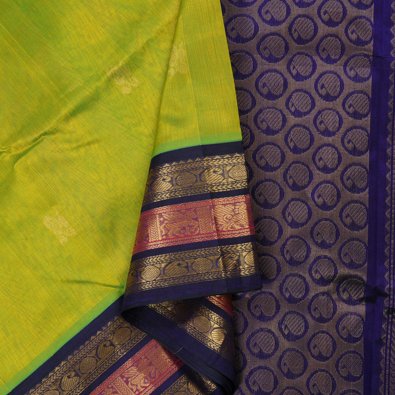 Hayagrivas Handloom Pure Silk Cotton Saree in Fluorescent Green with Purplish Blue KBE631F7-6