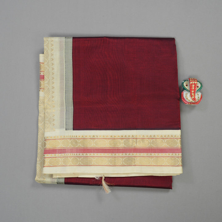 Hayagrivas Handloom Pure Silk Cotton Saree in Araku Red with Half White KBE631F8-1