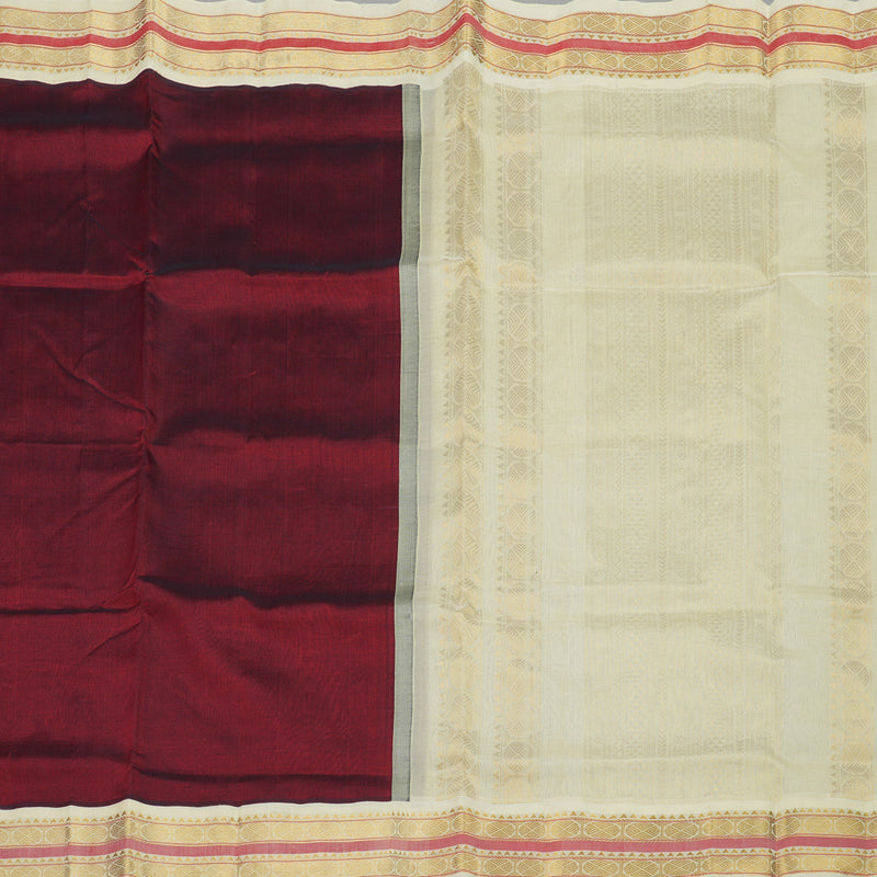 Hayagrivas Handloom Pure Silk Cotton Saree in Araku Red with Half White KBE631F8-1