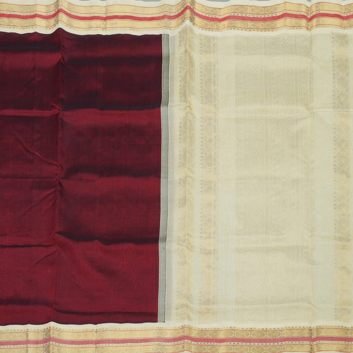 Hayagrivas Handloom Pure Silk Cotton Saree in Araku Red with Half White KBE631F8-1