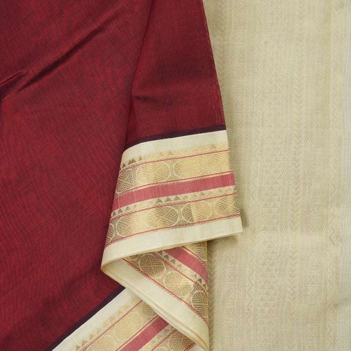 Hayagrivas Handloom Pure Silk Cotton Saree in Araku Red with Half White KBE631F8-1