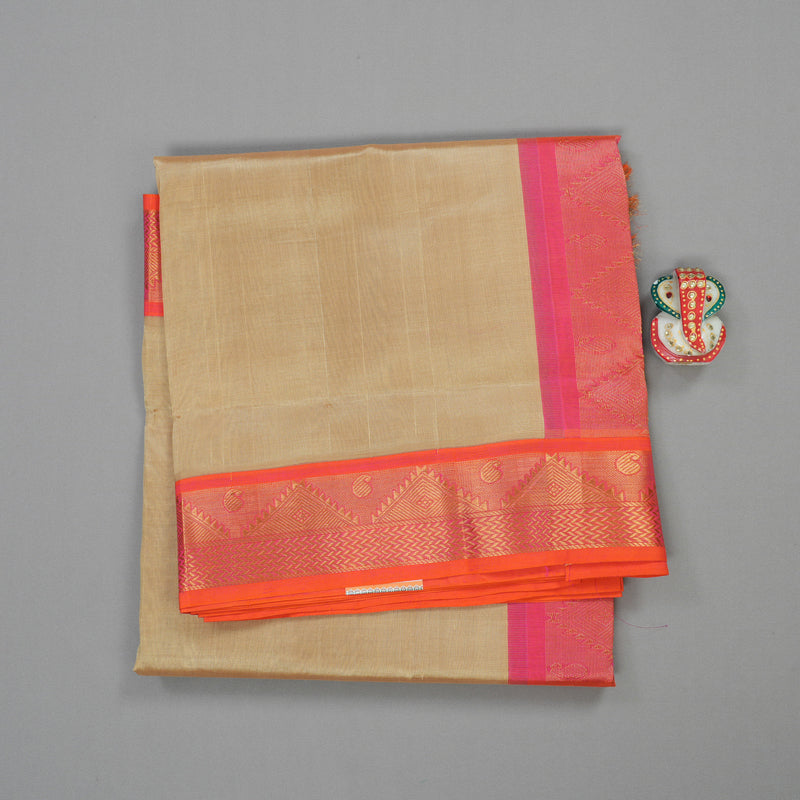Hayagrivas Handloom Pure Silk Cotton Saree in Sandal with Orangish Pink KBE631F8-3