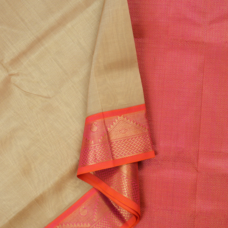 Hayagrivas Handloom Pure Silk Cotton Saree in Sandal with Orangish Pink KBE631F8-3