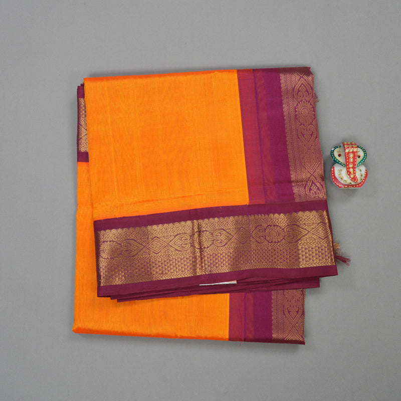 Hayagrivas Handloom Pure Silk Cotton Saree in Bright Orange with Magenta KBE631F8-8