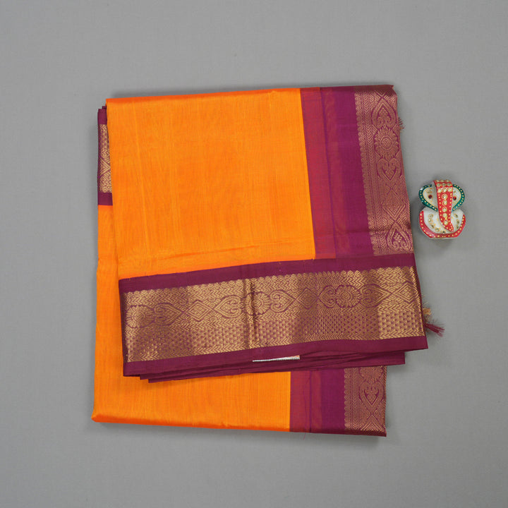 Hayagrivas Handloom Pure Silk Cotton Saree in Bright Orange with Magenta KBE631F8-8