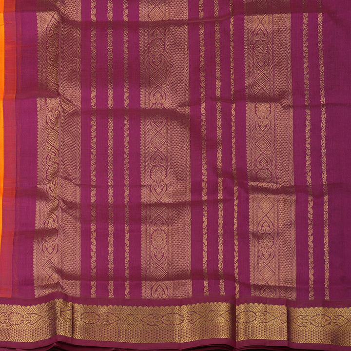 Hayagrivas Handloom Pure Silk Cotton Saree in Bright Orange with Magenta KBE631F8-8