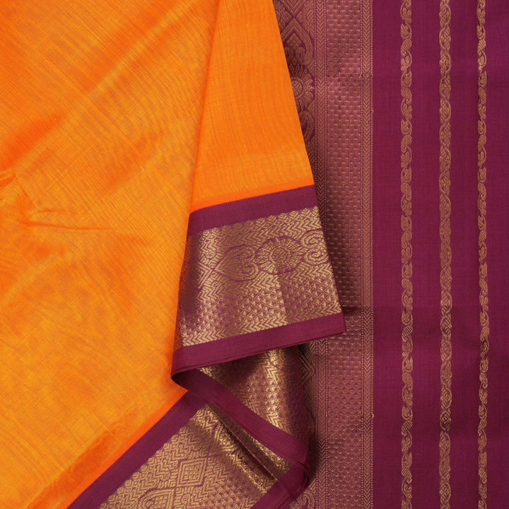 Hayagrivas Handloom Pure Silk Cotton Saree in Bright Orange with Magenta KBE631F8-8