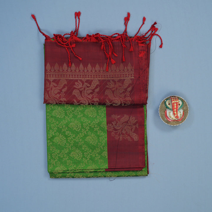 Hayagrivas Meenakshi Green Handloom Soft Silk Saree KBE633F4-1