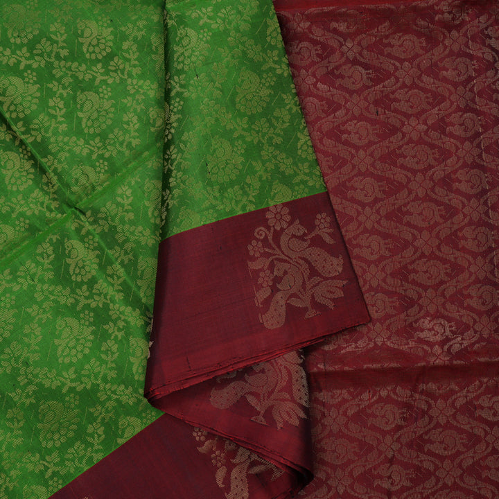Hayagrivas Meenakshi Green Handloom Soft Silk Saree KBE633F4-1