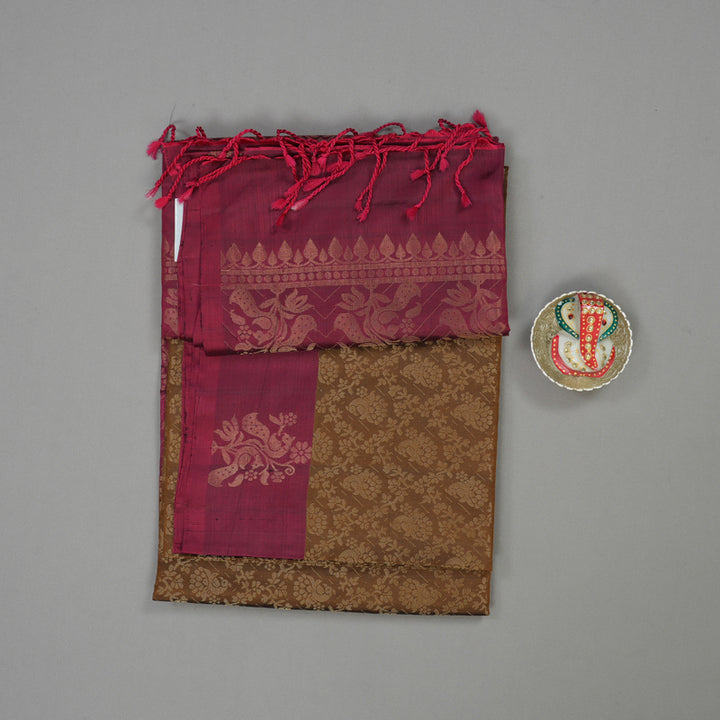 Hayagrivas Handloom Chocolate Brown Soft Silk Saree with Magenta Border KBE633F4-4