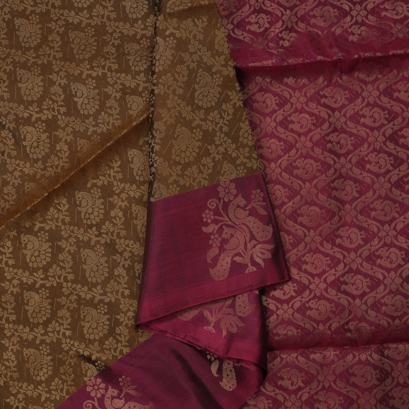 Hayagrivas Handloom Chocolate Brown Soft Silk Saree with Magenta Border KBE633F4-4